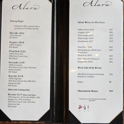 Alara Cellars - Tasting menu