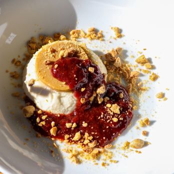 Bellwether Bar - Toasted Brioche Panna Cotta- Nut Butter, Strawberry Preserves, Roasted Almonds  Instagram.com/Maryelda - Bars Near Me - Portland, Oregon
