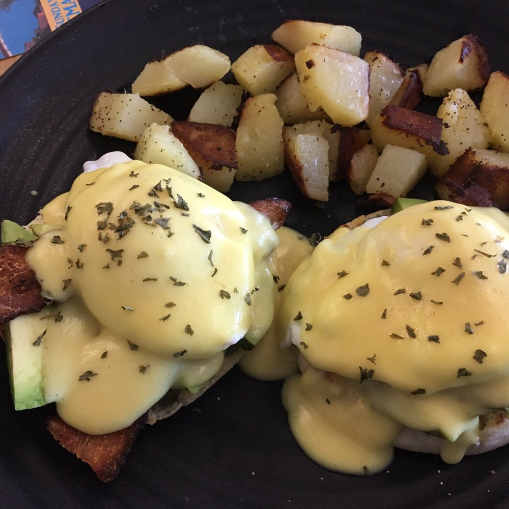 Pelican Grill - Eggs Benedict on bacon and avocado. - Breakfast & Brunch Near Me - Seabrook, Texas Pelican Grill - Eggs Benedict on bacon and avocado. - Breakfast & Brunch Near Me - Seabrook, Texas