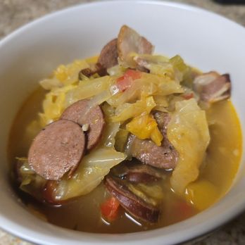 Creole Eatz - Creole Cabbage Stew (Sausage & Pepper Bacon) - Cajun/Creole Near Me Creole Eatz - Creole Cabbage Stew (Sausage & Pepper Bacon) - Cajun/Creole Near Me
