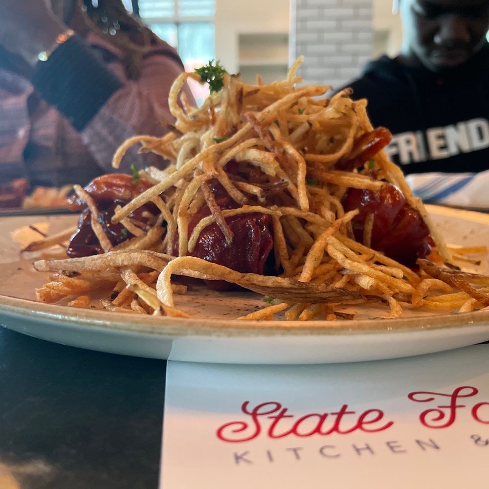 State Fare Kitchen & Bar - Fried onions bbq shrimp - New American Near Me - Houston, Texas State Fare Kitchen & Bar - Fried onions bbq shrimp - New American Near Me - Houston, Texas