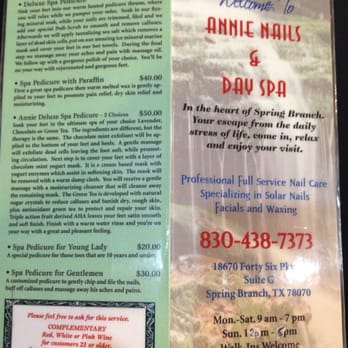 Annie Nails & Day Spa - Pedi prices - Nail Salons Near Me - Spring Branch, Texas