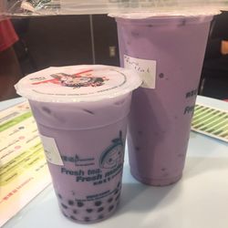 Yogurty's Froyo - Small is taro milk tea with tapioca and grass jelly. Large is taro slush with grass jelly! Both delish!! Consistently good!