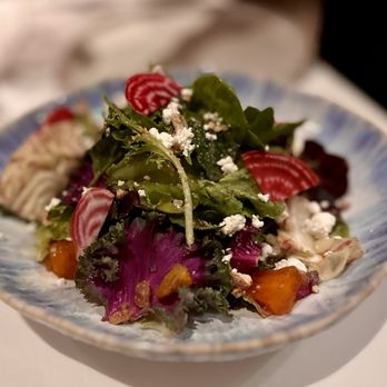 Michael Mina - Fall Chicorie salad. LOVE the candied pecans and persimmon! - New American Near Me - Las Vegas, Nevada