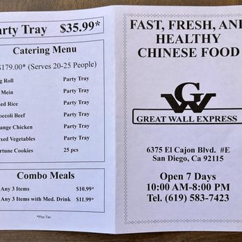 Great Wall Express - Menu 1/2 - Chinese Near Me - San Diego, California