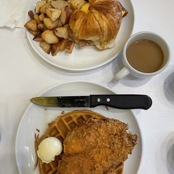 OUI Pancake N Eggs - Croissant breakfast sandwich & chicken and waffles. - American Near Me - Temecula, California