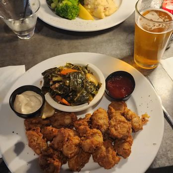 Hog Island Fish Camp - Fried oysters and collard greens - Seafood Near Me - Dunedin, Florida Hog Island Fish Camp - Fried oysters and collard greens - Seafood Near Me - Dunedin, Florida