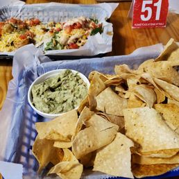 Chicken taco, shrimp taco, and nachos with excellent guac. Chicken taco, shrimp taco, and nachos with excellent guac.