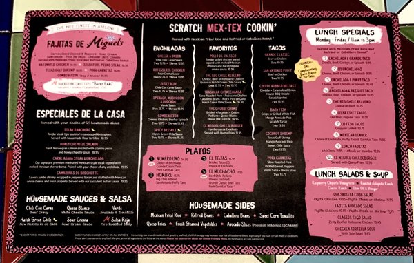 Menu photo 6 Miguel's Mex Tex Cafe Abilene, TX