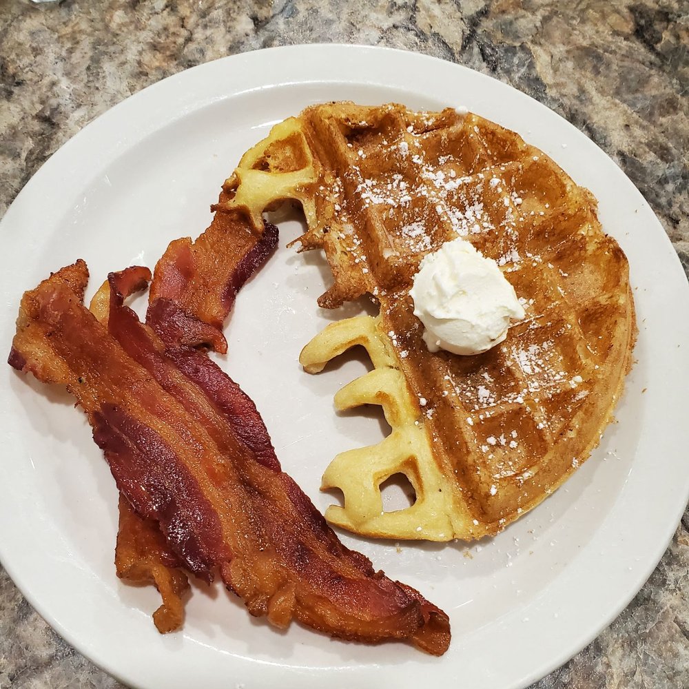 Scrambles Cafe - Half waffle and bacon - delicious! - Breakfast & Brunch Near Me - Ocala, Florida Scrambles Cafe - Half waffle and bacon - delicious! - Breakfast & Brunch Near Me - Ocala, Florida