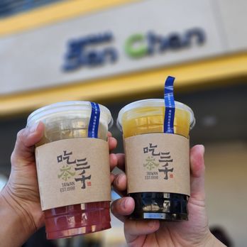 Chicha San Chen - Green tea + Mousse + Sakura konjac (left) Green tea + Mango + Grass jelly (right) - Bubble Tea Near Me - San Gabriel, California Chicha San Chen - Green tea + Mousse + Sakura konjac (left) Green tea + Mango + Grass jelly (right) - Bubble Tea Near Me - San Gabriel, California