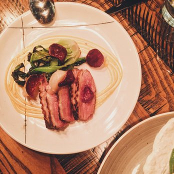 Riel - Duck Breast with Bok Choy - New American Near Me - Houston, Texas Riel - Duck Breast with Bok Choy - New American Near Me - Houston, Texas