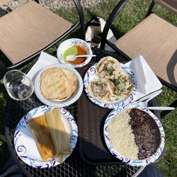 Sabores de Oaxaca - Molé, chicken and veggie tamales, fresh salsas, and chicken tacos.