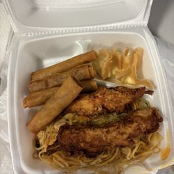 Nellie's Lumpia FWB - Medium combo plate with noodles