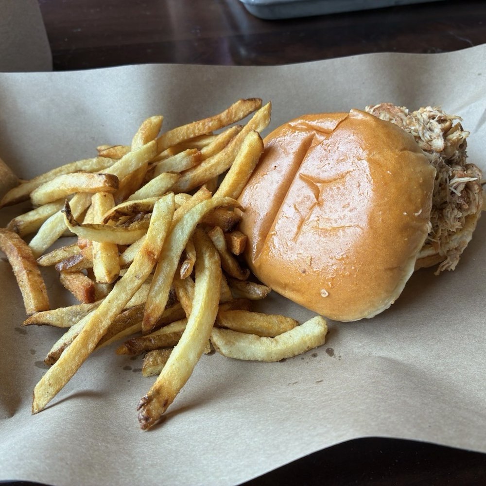 Mission BBQ - Pulled chicken sandwich and fries - Barbeque Near Me - Bel Air, Maryland Mission BBQ - Pulled chicken sandwich and fries - Barbeque Near Me - Bel Air, Maryland