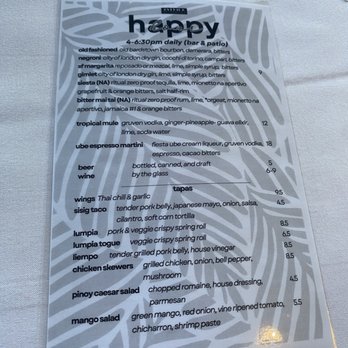 Avenida Restaurant - Happy hour menu - applies outdoor & bar only. - Filipino Near Me - San Mateo, California