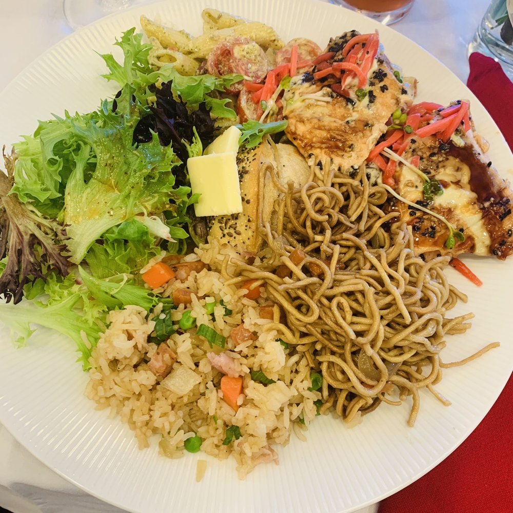 Waialae Country Club - Mixed Tossed Vegetables, chow Mein, Fried Rice, Potato Salad, and Teriyaki Salmon. - Golf Near Me - Honolulu, Hawaii