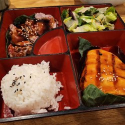 Odori Japanese Cuisine - Bento: salmon teriyaki and beef teriyaki
