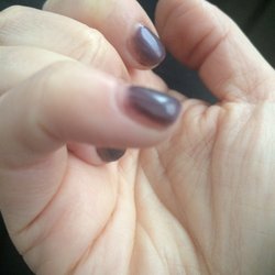 Kanai Spa - Lumpy shellac, lots of hangnails still. Half nail isn't even polished.