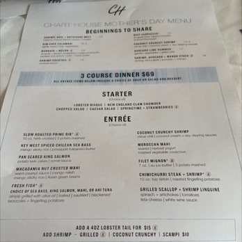 Chart House - Mother's Day Menu - Seafood Near Me - Weehawken, New Jersey Chart House - Mother's Day Menu - Seafood Near Me - Weehawken, New Jersey