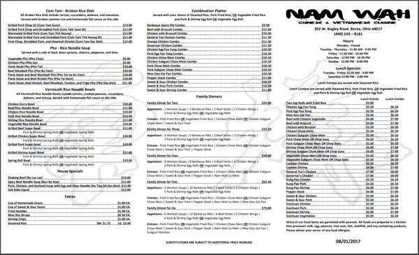 Menu photo 8 Nam Wah Chinese Vietnamese Berea, OH Menu photo 8 Nam Wah Chinese Vietnamese Berea, OH