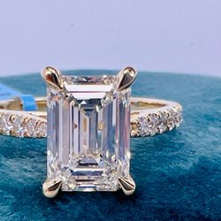 Blue House Of Jewelry - Custom designed emerald cut diamond 14k yellow gold ring