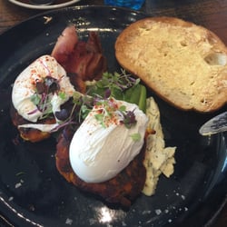 twotwo//onetwo - Sweet potato and corn cakes with poached eggs