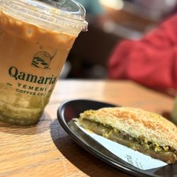 Qamaria Yemeni Coffee - Pistachio Latte & Baklawa Triangle - Regular