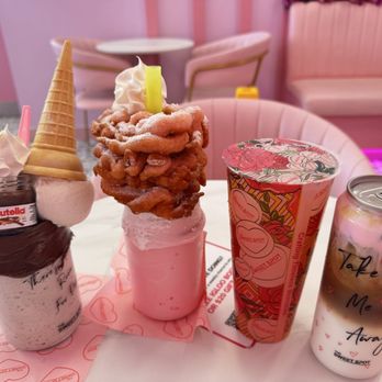 The Sweet Spot - You Fancy Milkshake, Funnel Shake, white chocolate raspberry coffee (iced, +1 shot espresso) - Desserts Near Me - Chesapeake, Virginia The Sweet Spot - You Fancy Milkshake, Funnel Shake, white chocolate raspberry coffee (iced, +1 shot espresso) - Desserts Near Me - Chesapeake, Virginia