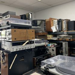 Audio Specialist - Vintage Gear in the work cue, stacks of vintage audio history
