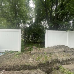 Unfinished fence exposing patrons to enter my yard, trip or fall into the 5 foot trenches, no caution tape Unfinished fence exposing patrons to enter my yard, trip or fall into the 5 foot trenches, no caution tape