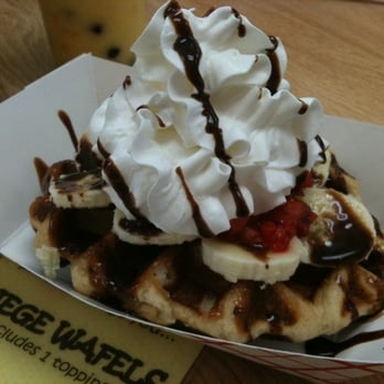 Fruitealicious - Liege wafle with bananas, strawberries, chocolate & whipped cream - Coffee & Tea Near Me - Carrollton, Texas Fruitealicious - Liege wafle with bananas, strawberries, chocolate & whipped cream - Coffee & Tea Near Me - Carrollton, Texas