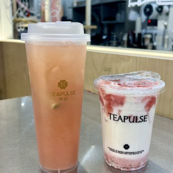 Tea Pulse - Pink Guava Lemon Blast (left) Pink Guava Milk (right) - Coffee & Tea Near Me - New York, New York