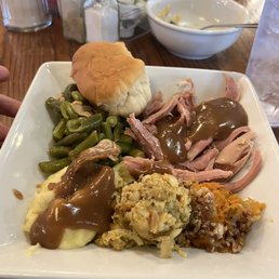 Saturday special Turkey & Dressing, Sweet Potato Casserole, Green Beans, Salad & dinner roll. Dark meat.Mashed potato's and gravy. Saturday special Turkey & Dressing, Sweet Potato Casserole, Green Beans, Salad & dinner roll. Dark meat.Mashed potato's and gravy.