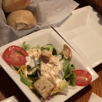 Briquettes Steakhouse - Briquettes House Side Salad and Yeast rolls - Steakhouses Near Me - Mobile, Alabama