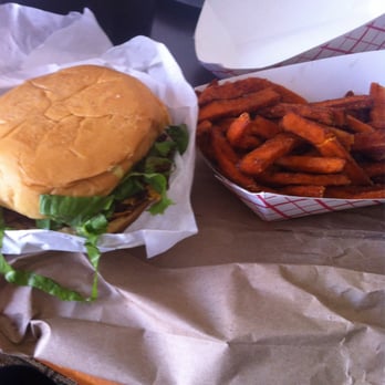 Arlo's Junior - Vegan Bacon and cheese burger with sweet potato fries. Delicious!!! - Burgers Near Me - Austin, Texas Arlo's Junior - Vegan Bacon and cheese burger with sweet potato fries. Delicious!!! - Burgers Near Me - Austin, Texas
