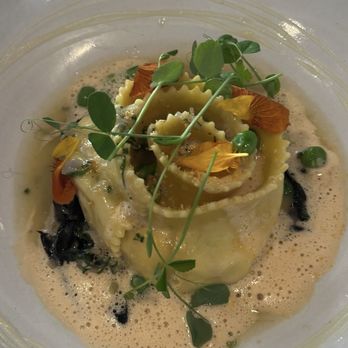 Hawks - lobster and burrata girelle-green garlic, spring peas and black trumpet mushrooms - New American Near Me - Granite Bay, California Hawks - lobster and burrata girelle-green garlic, spring peas and black trumpet mushrooms - New American Near Me - Granite Bay, California
