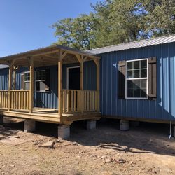 JM Portable Buildings - 14'x50' 2 Bedroom Finished Cabin w/ 8'x16' Covered Porch