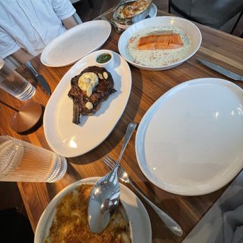 Marbled & Fin - dry aged bone in ribeye, au gratin potatoes, TRUFFLE AND LOBSTER mac & cheese, salmon - Seafood Near Me - Charleston, South Carolina