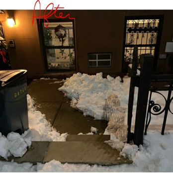 Foot Soldiers - Yard and walkway to ground floor entrance AFTER Foot Soldiers services with calcium chloride pellets and PLASTIC shovels - Snow Removal Near Me - Brooklyn, New York