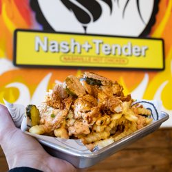 Nash + Tender Stockton - Nash + Tender Fries - Loaded Fries Served w/ Mac N' Cheese, Coleslaw, Pickles, and Special Sauce.
