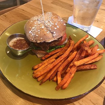 Gary Rack’s Farmhouse Kitchen - Veggie Burger with Sweet Potato Fries - Bars Near Me - Delray Beach, Florida Gary Rack’s Farmhouse Kitchen - Veggie Burger with Sweet Potato Fries - Bars Near Me - Delray Beach, Florida