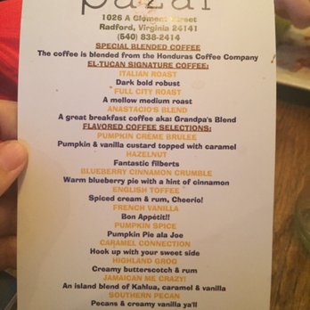 Pazar - Radford - Coffee options. - Breakfast & Brunch Near Me - Radford, Virginia Pazar - Radford - Coffee options. - Breakfast & Brunch Near Me - Radford, Virginia