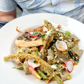 Alder Wood Bistro - Mushroom pasta with a side of salmon - New American Near Me - Sequim, Washington