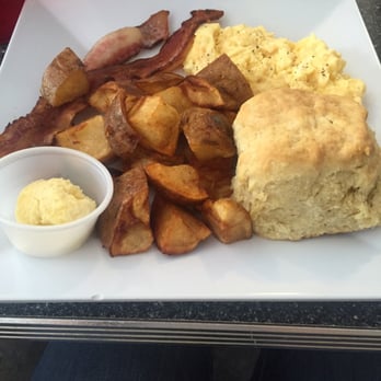 The Blue Hen Cafe - Two eggs, home fries, biscuit and bacon. - Southern Near Me - Saint Augustine, Florida