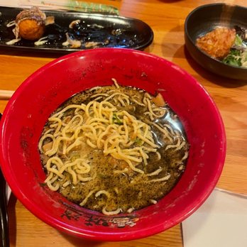 Ramen Izakaya Ajido - Partially eaten Black Shisen Ramen and what's left of our Takoyaki and Karaage Deep Fried Chicken - Ramen Near Me - Torrance, California Ramen Izakaya Ajido - Partially eaten Black Shisen Ramen and what's left of our Takoyaki and Karaage Deep Fried Chicken - Ramen Near Me - Torrance, California