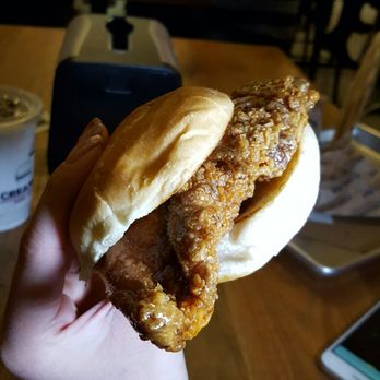 Creamline - Fried chicken sandwich with honey butter and hit sauce ($8 and not too spicy) - Burgers Near Me - New York, New York Creamline - Fried chicken sandwich with honey butter and hit sauce ($8 and not too spicy) - Burgers Near Me - New York, New York