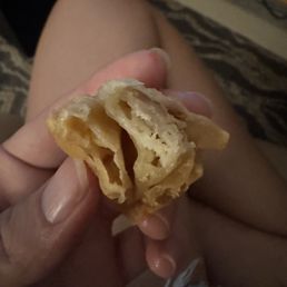 Cream cheese wontons they all look like this are hard and inedible with no cream cheese instead very disappointing Cream cheese wontons they all look like this are hard and inedible with no cream cheese instead very disappointing