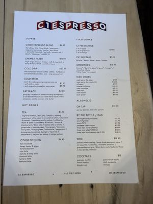 Menu photo 2 C1 Espresso Christchurch, CAN Menu photo 2 C1 Espresso Christchurch, CAN
