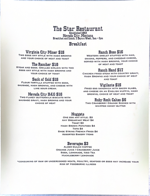 Menu photo 5 Star Bakery and Restaurant Virginia City, MT Menu photo 5 Star Bakery and Restaurant Virginia City, MT